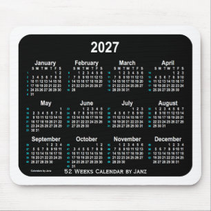 2027 Black Neon  52 weken kalender van Janz Muismat
