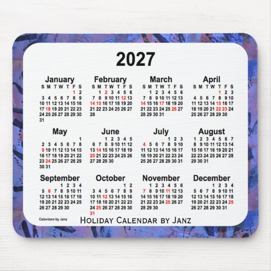 2027 Blauwe Vakantie Kunstkalender van Janz Muisma Muismat (Voorkant)