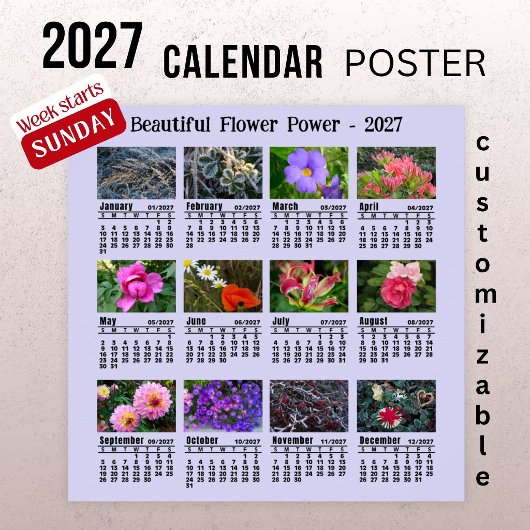 2027 Bloem Foto Agenda - Zondag Week  Poster