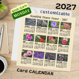 2027 Bloemencalender gele maandag week platte kaar Kaart