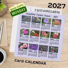 2027 Bloemencalender paarse maandag week platte ka Kaart