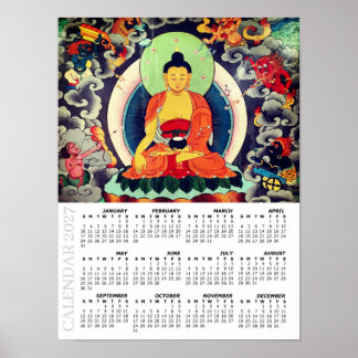 2027 Boeddhakalender, Schakyamuni-schilderij, Nepa Poster