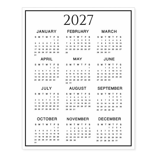 2027 Calendar #2 Four Rows, Three Columns Rubberstempel (Afrduk)