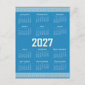 2027 Calendar, Greek Fret, Cosmic Latte on Blue Briefkaart (Voorkant)