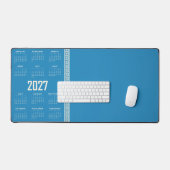 2027 Calendar, Greek Fret, Cosmic Latte on Blue Bureaumat (Keyboard & Muis)