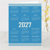 2027 Calendar, Greek Fret, Cosmic Latte on Blue Kaart (Gele Bloem)