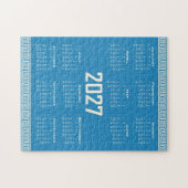 2027 Calendar, Greek Fret, Cosmic Latte on Blue Legpuzzel (Horizontaal)