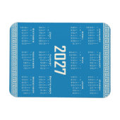 2027 Calendar, Greek Fret, Cosmic Latte on Blue Magneet (Horizontaal)