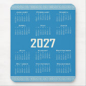2027 Calendar, Greek Fret, Cosmic Latte on Blue Muismat (Voorkant)