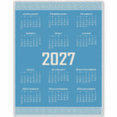 2027 Calendar, Greek Fret, Cosmic Latte on Blue Sticker (Voorkant)