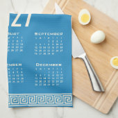 2027 Calendar, Greek Fret, Cosmic Latte on Blue Theedoek (Quarter Fold)