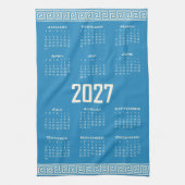 2027 Calendar, Greek Fret, Cosmic Latte on Blue Theedoek (Verticaal)