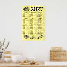 2027 Calendar, Mediterranean Olives Yellow Stripes
