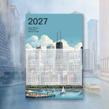 2027 Chicago Silhouette Architectuur Blauwe Kalend