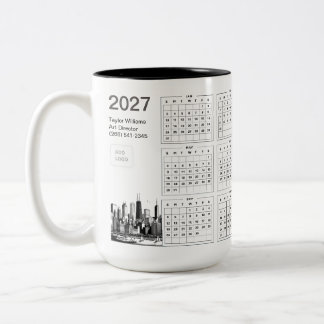 2027 Chicago Silhouette Zakelijk Logo Minimalistis Tweekleurige Koffiemok