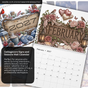 2027 Cottagecore Tekens en Seizoenen Muurkalender Kalender