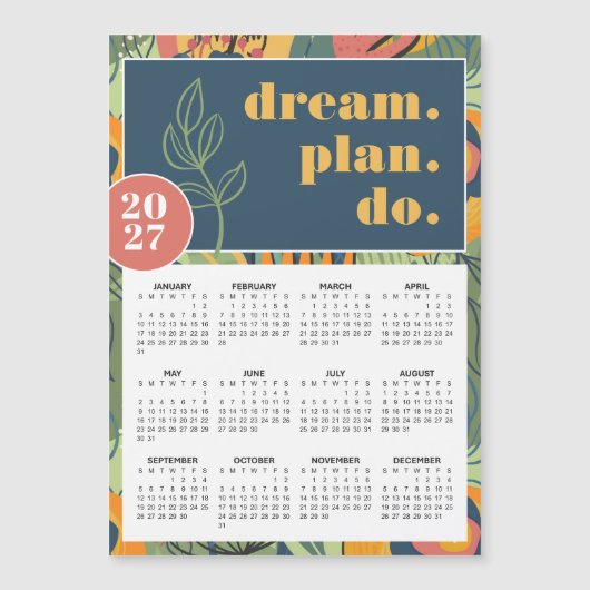 2027 Droom Plan Do Mooi Bloemig Abstracte Kalender (Voorkant)