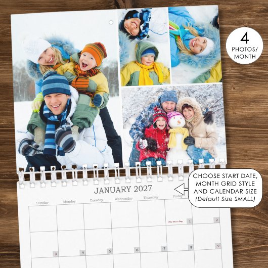 2027 Eenvoudige Aangepaste Fotosamenstelling 4 Per Kalender