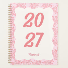 2027 Elegante Roze Bloemige Planner Met Harde Kaft