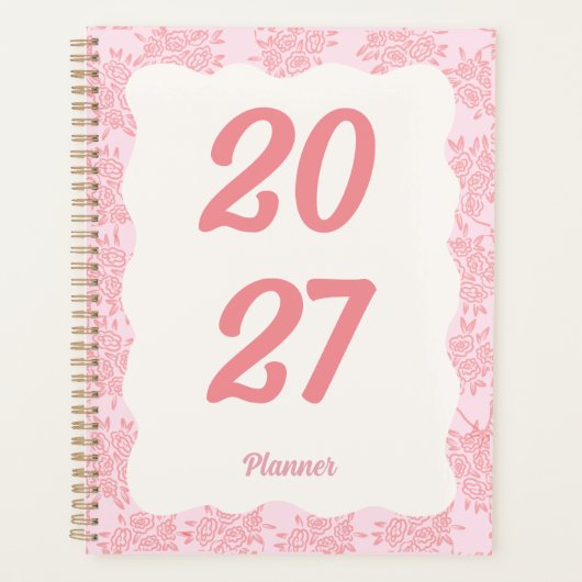 2027 Elegante Roze Bloemige Planner Met Harde Kaft (Voorkant)