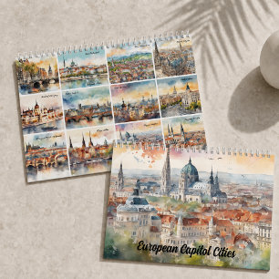 2027 Europese hoofdsteden Aquarel Reis Kunst Kalender
