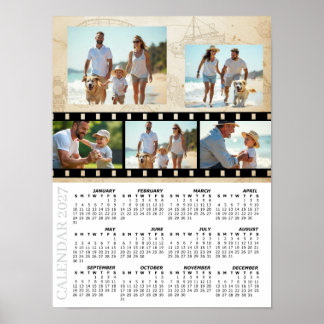 2027 Familie Foto Kalender, Vintage, Industrieel Poster