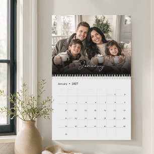 2027 Familie Foto Moderne Script Tekst Agenda Kalender