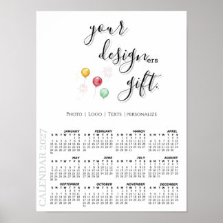2027 Fotokalender Sjabloon, Groot / Wit Poster
