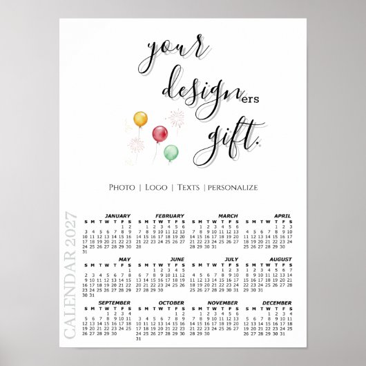 2027 Fotokalender Sjabloon, Groot / Wit Poster (Voorkant)