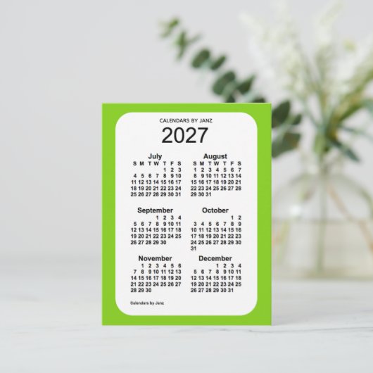 2027 Geel Groen 6-maandenlang mini-kalender door J Briefkaart (Staand voorkant)