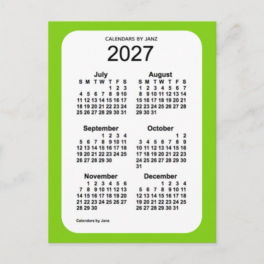 2027 Geel Groen 6-maandenlang mini-kalender door J Briefkaart (Voorkant)