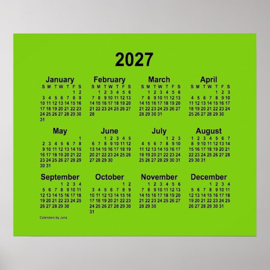 2027 Gele Groen Kalender van Janz Print (Voorkant)