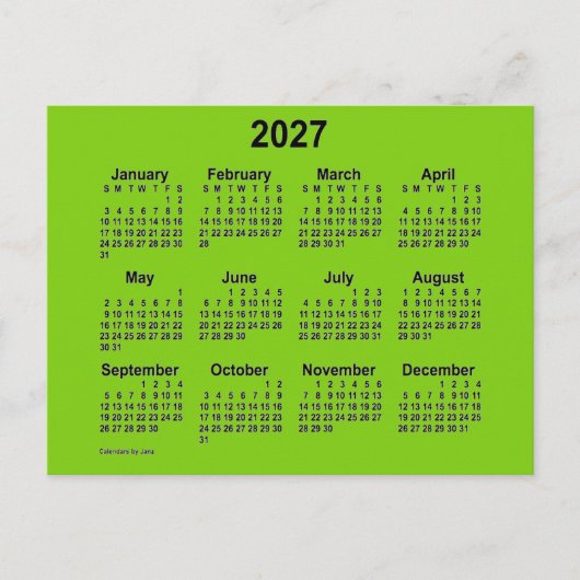 2027 Gele Groen Mini Kalender van Janz Briefkaart (Voorkant)