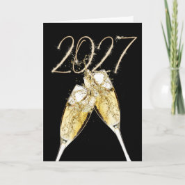 2027 Gelukkig Nieuwjaar Vuurwerk en Champagne Feestdagen Kaart
