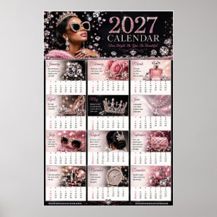 2027 Glam Roze & Diamanten Wandkalender Poster