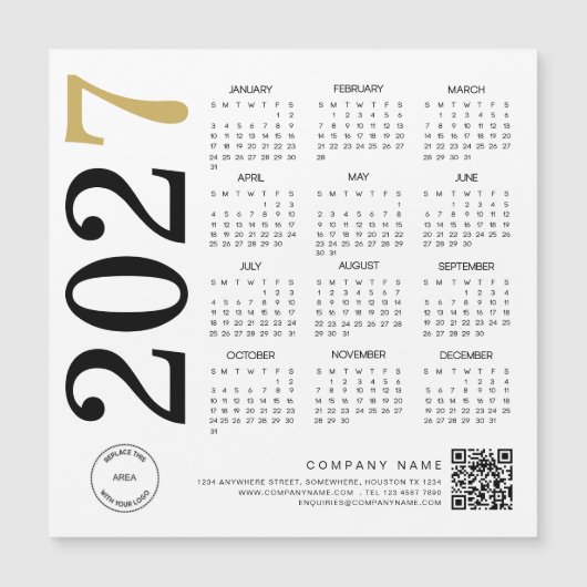 2027 Goud Witte Kalender Logo QR Code Zakelijk (Voorkant)