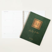 2027 Groene gouden monogram script naam elegant Planner (Display)
