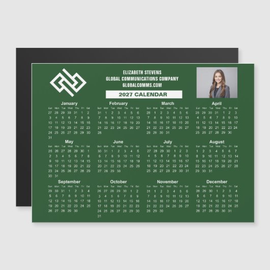 2027 Groene Zakelijke Kalender Aangepaste Magneet (Voorkant / Achterkant)