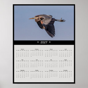 2027 Grote Blauwe Reiger Muurkalender: Wetland Gra Poster