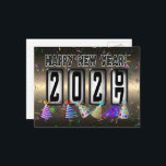 2027 Happy New Year Odometer Briefkaart<br><div class="desc">* Send a quick New Years Hello to family and friends. * Celebrate with party streamers and confetti on gold and black background. * This postcard is just the right size for short 'New Years Wishes. * Use for party invitations or for New Years Party Thank You Notes, too! *...</div>