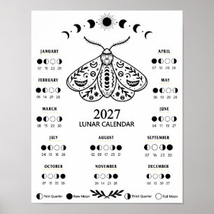 2027 Hekserij Mot Celestiaal Maankalender Poster