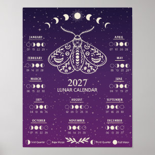 2027 Hekserij Mot Celestiaal Maankalender Poster