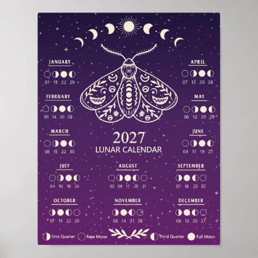 2027 Hekserij Mot Celestiaal Maankalender Poster (Voorkant)