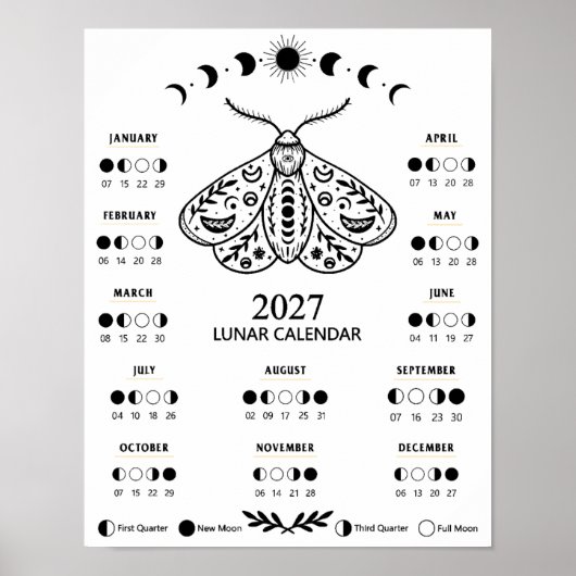 2027 Hekserij Motief Hemelse Maan Kalender Poster (Voorkant)