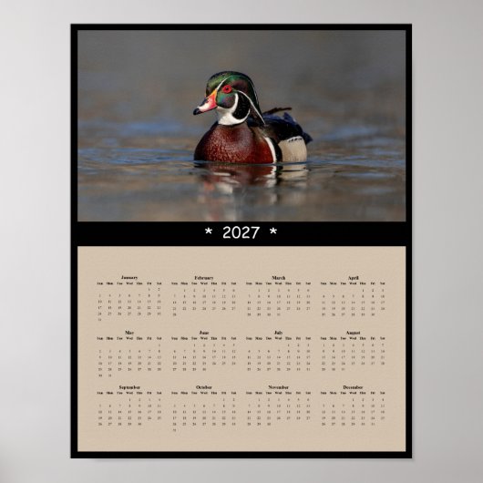 2027 Hout Eend Muurkalender - Natuur Vogels Poster (Voorkant)