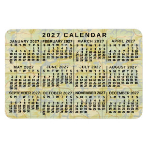 2027 Jaar Maandkalender Antieke Kaart Groot Letter Magneet