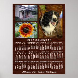 2027 Jaar Maandkalender Hout Aangepast 3 Foto's Poster