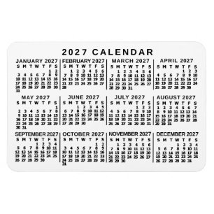 2027 Jaar Maandkalender Klassiek Wit en Zwart Magneet