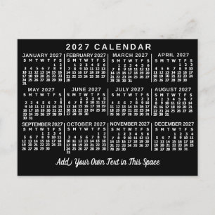 2027 Jaar Maandkalender Klassiek Zwart en Wit Briefkaart