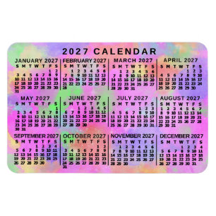 2027 Jaar Maandkalender Regenboog Spatten Verf Magneet